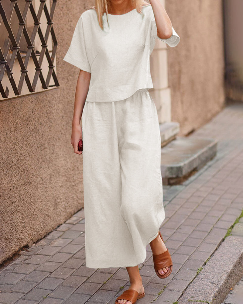 Leichtes Set mit Top und Hose | natürliche Textur | Frisch und bequem