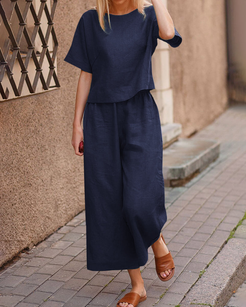 Leichtes Set mit Top und Hose | natürliche Textur | Frisch und bequem