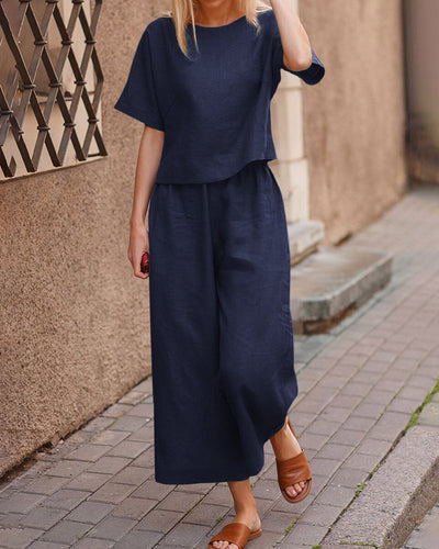 Leichtes Set mit Top und Hose | natürliche Textur | Frisch und bequem