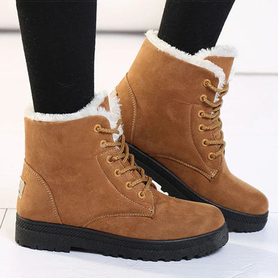 Mit Fleece gefütterte Damen-Winterstiefel – Warme Stiefeletten mit Schnürverschluss