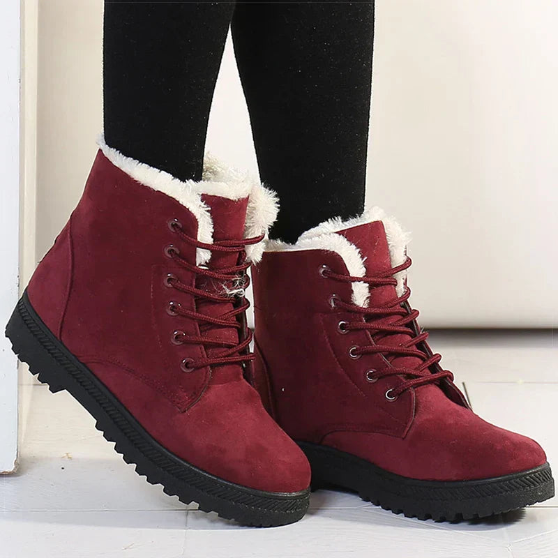 Mit Fleece gefütterte Damen-Winterstiefel – Warme Stiefeletten mit Schnürverschluss