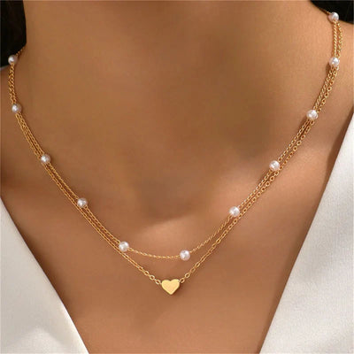 Lily | 3-lagiges Gold- und Silber-Halskettenset mit Herz- oder Kreuzanhänger