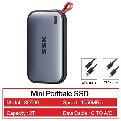 SSD externo portátil SSK de 2 TB, USB 3.2 Gen2 Tipo-C (1050 MB/s, para MacBook y portátiles)