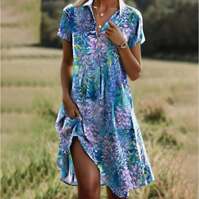 Carla | Elegantes Blumenkleid mit V-Ausschnitt und Knöpfen