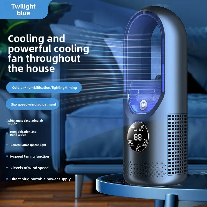 Bladeless Ventilator mit Luftbefeuchter & RGB-Licht – Leise & Kabellos für Zuhause & Reisen