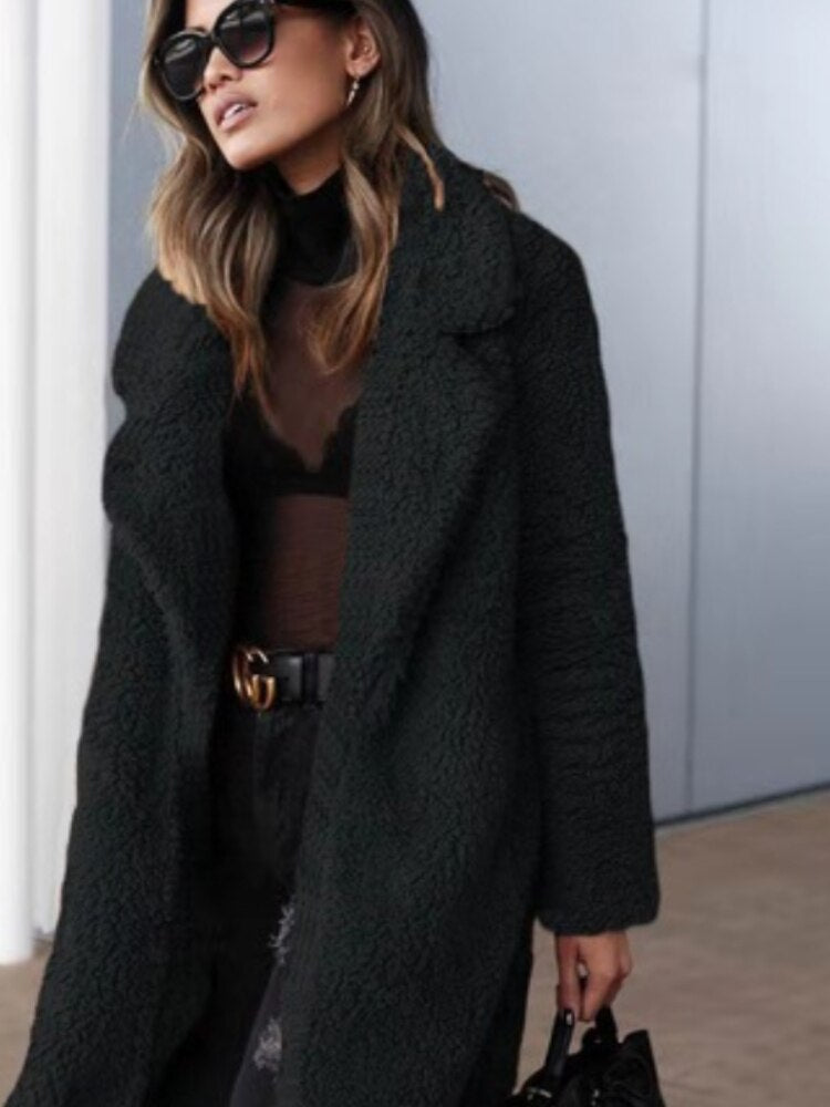 Sietske | Weicher Damen-Fleece-Teddy-Mantel, lang geschnitten