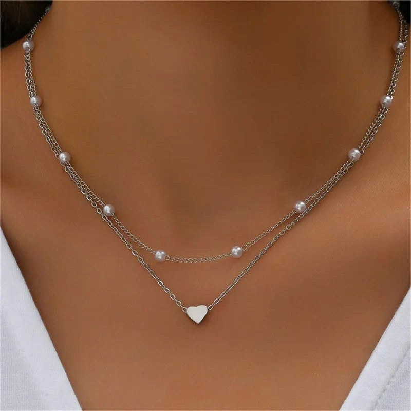 Lily | 3-lagiges Gold- und Silber-Halskettenset mit Herz- oder Kreuzanhänger