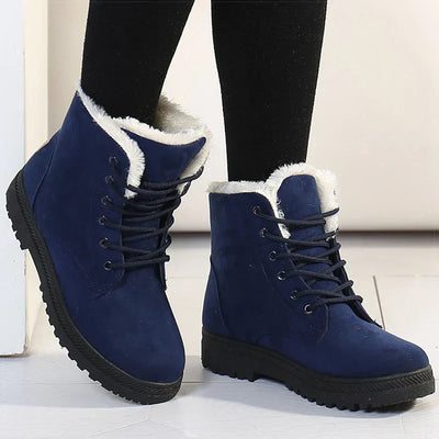 Mit Fleece gefütterte Damen-Winterstiefel – Warme Stiefeletten mit Schnürverschluss