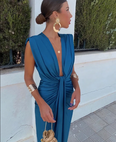 Elegantes Abendkleid | Drapiertes Design und tiefer V-Ausschnitt | Chic und sophisticated