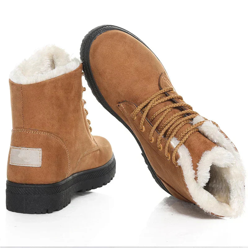 Mit Fleece gefütterte Damen-Winterstiefel – Warme Stiefeletten mit Schnürverschluss