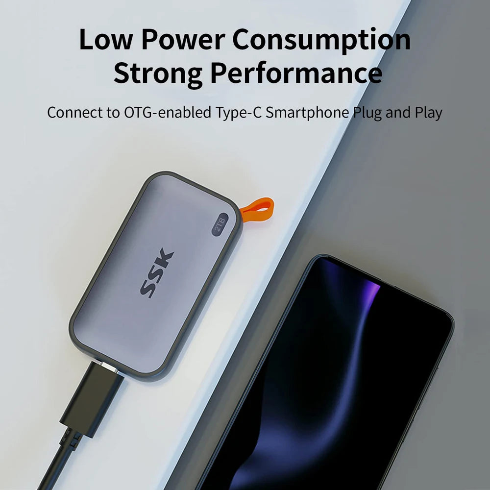 SSK Portable externe SSD 2TB, USB 3.2 Gen2 Typ-C (1050MB/s, für MacBook & Laptop)