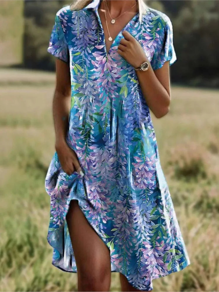 Carla | Elegantes Blumenkleid mit V-Ausschnitt und Knöpfen