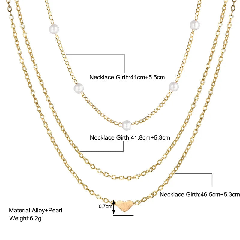 Lily | 3-lagiges Gold- und Silber-Halskettenset mit Herz- oder Kreuzanhänger