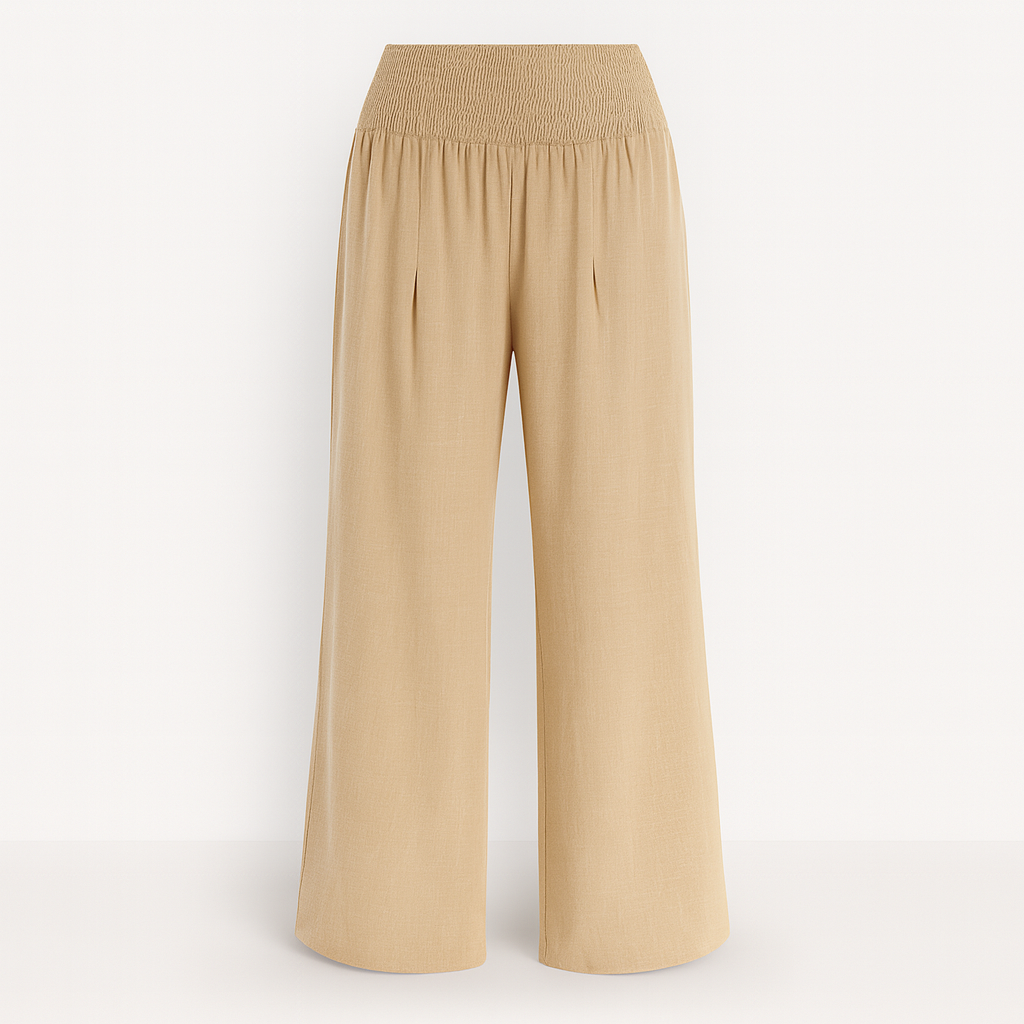 Khaki Women's wide-legged, airy summer trousers with elastic waistband