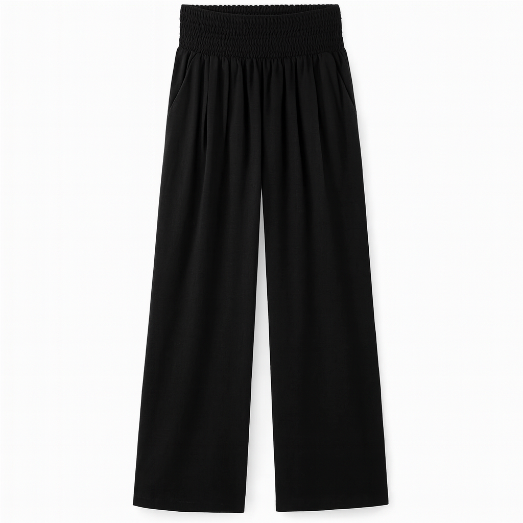 Black Women's wide-legged, airy summer trousers with elastic waistband