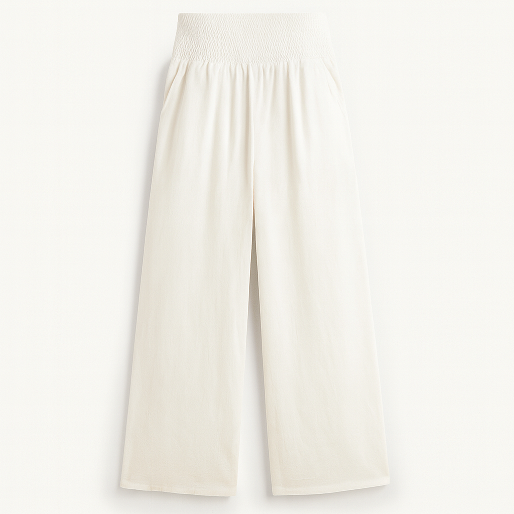 White Women's wide-legged, airy summer trousers with elastic waistband