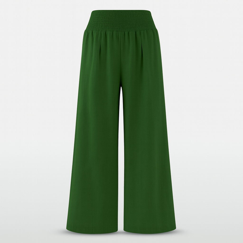 Green Women's wide-legged, airy summer trousers with elastic waistband