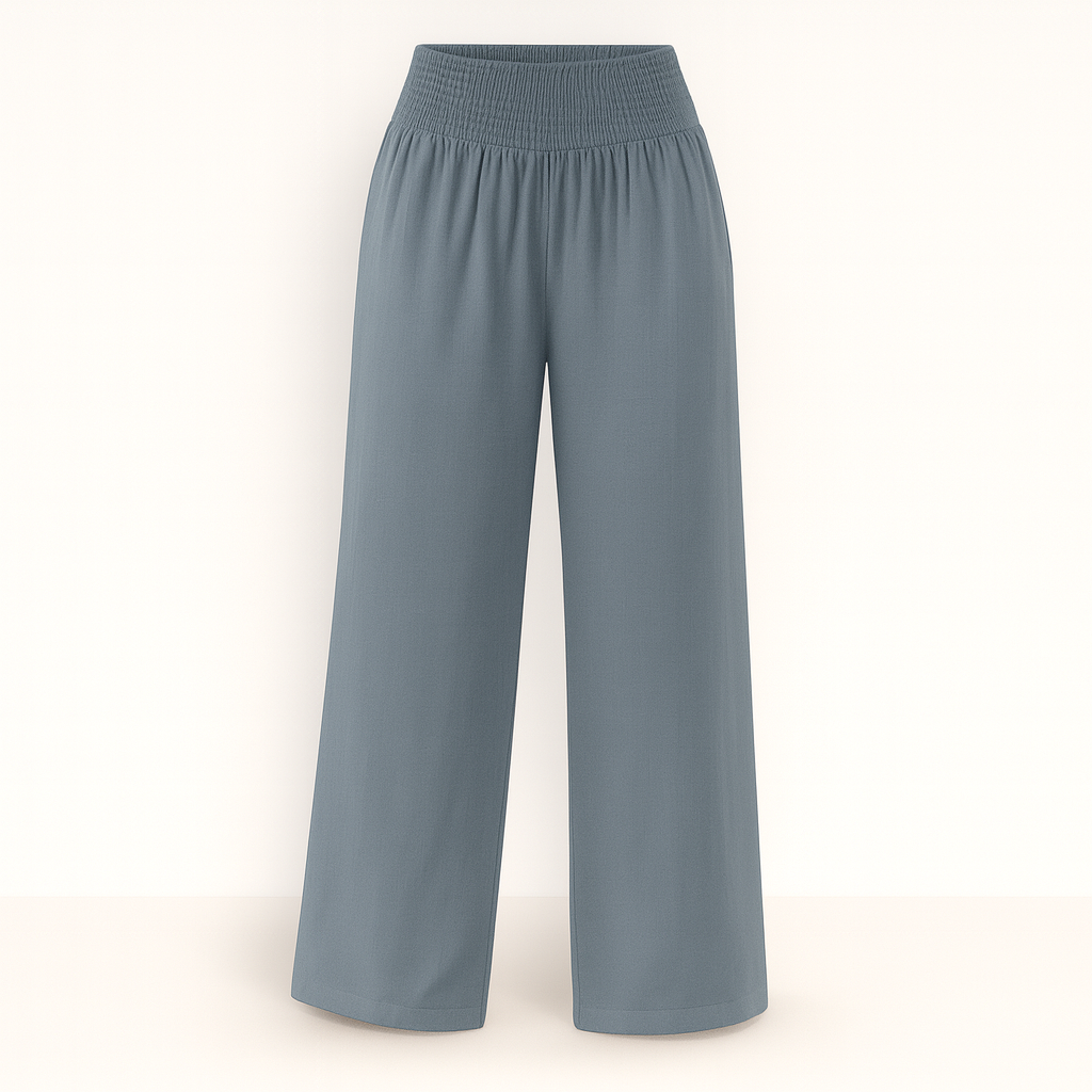 Gray Women's wide-legged, airy summer trousers with elastic waistband
