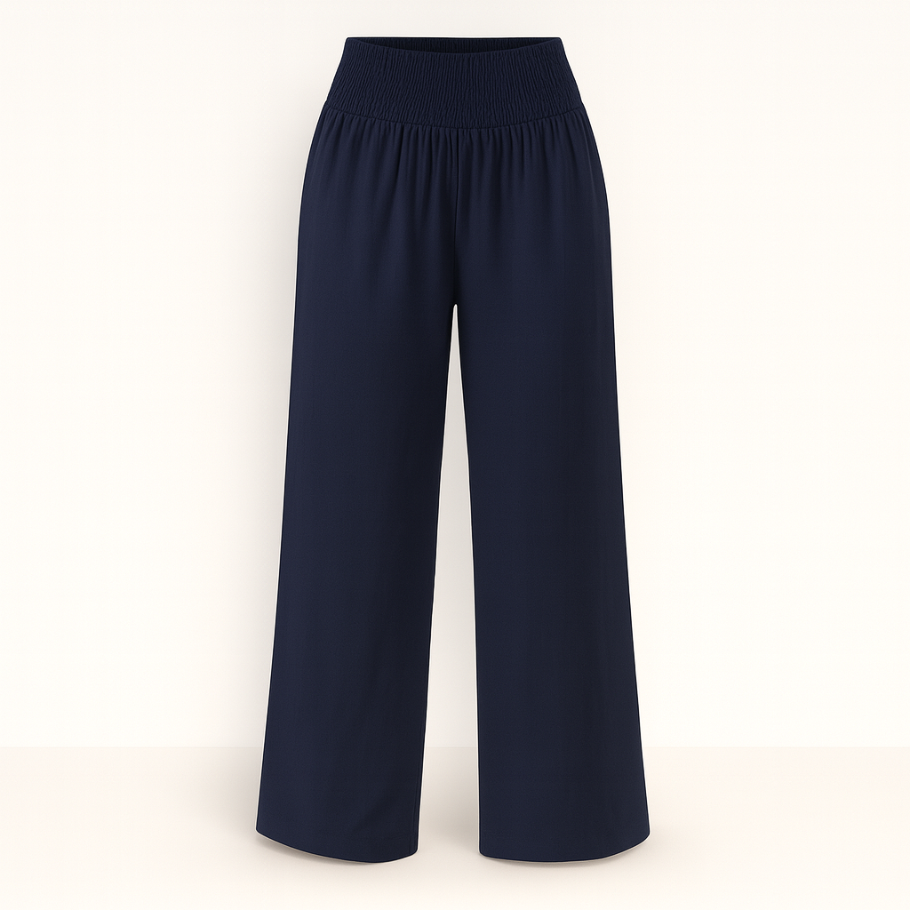 Marine Blue Women's wide-legged, airy summer trousers with elastic waistband