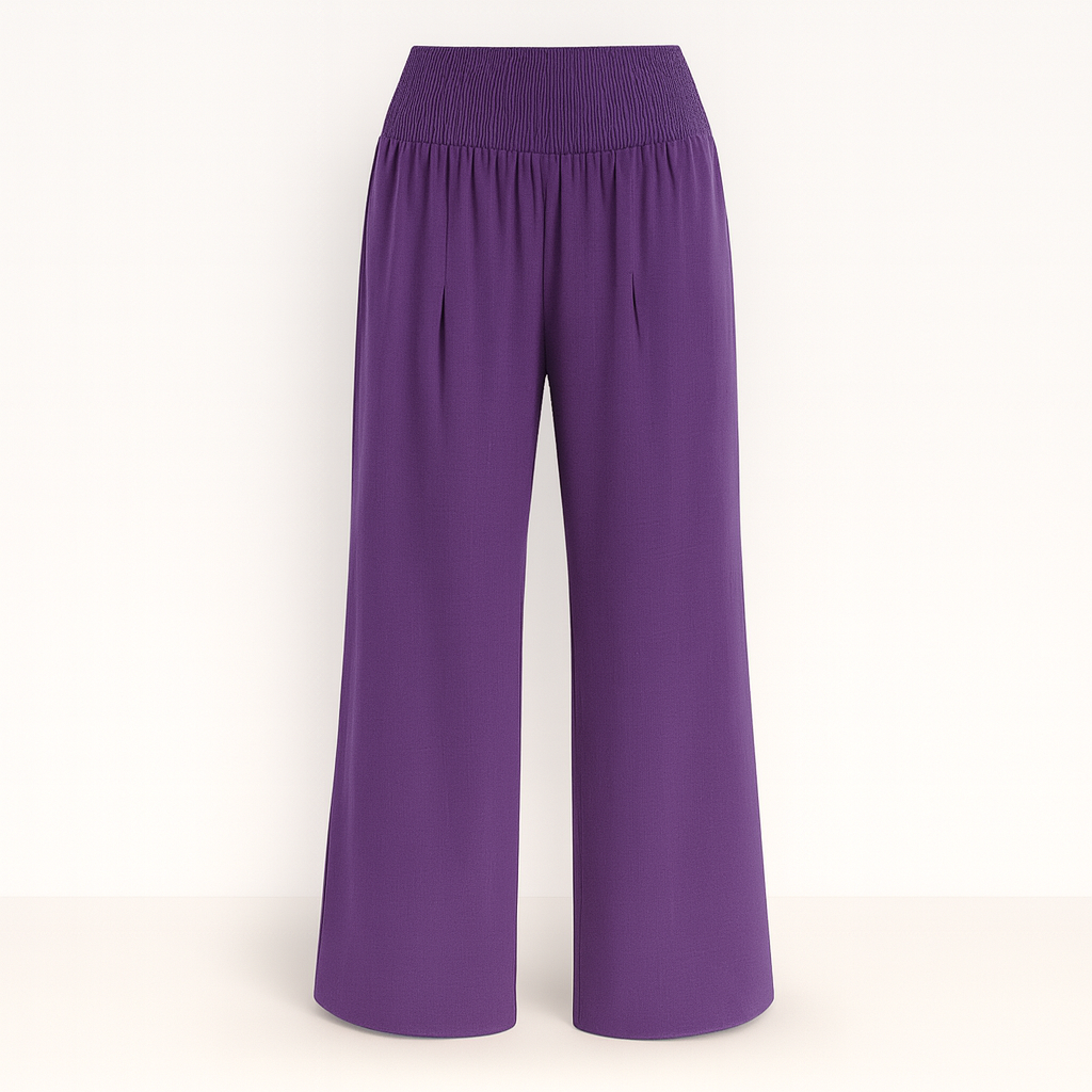 Purple Women's wide-legged, airy summer trousers with elastic waistband