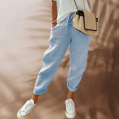 Lässige Hose für Frauen - elastischer Bund - Kordelzug - leichte Freizeitkleidung
