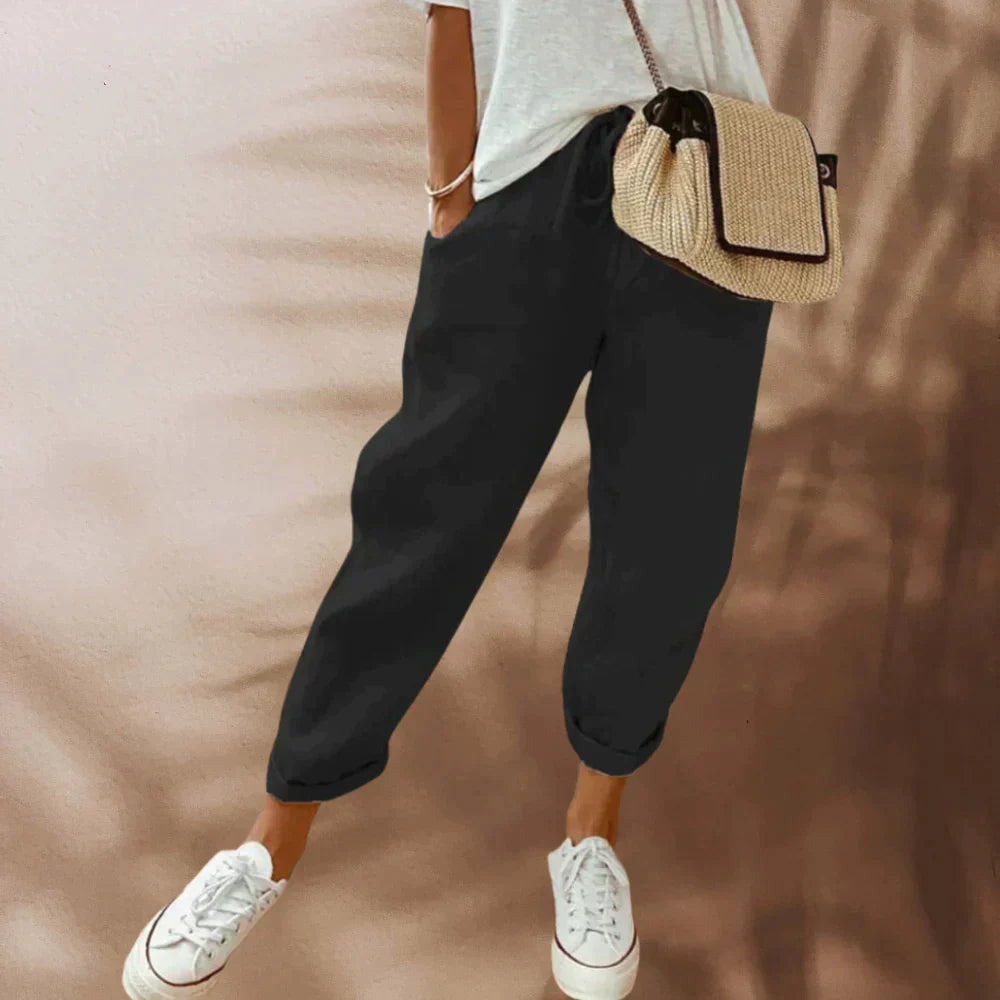 Lässige Hose für Frauen - elastischer Bund - Kordelzug - leichte Freizeitkleidung
