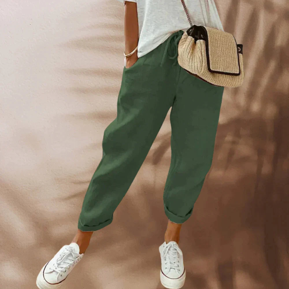 Lässige Hose für Frauen - elastischer Bund - Kordelzug - leichte Freizeitkleidung