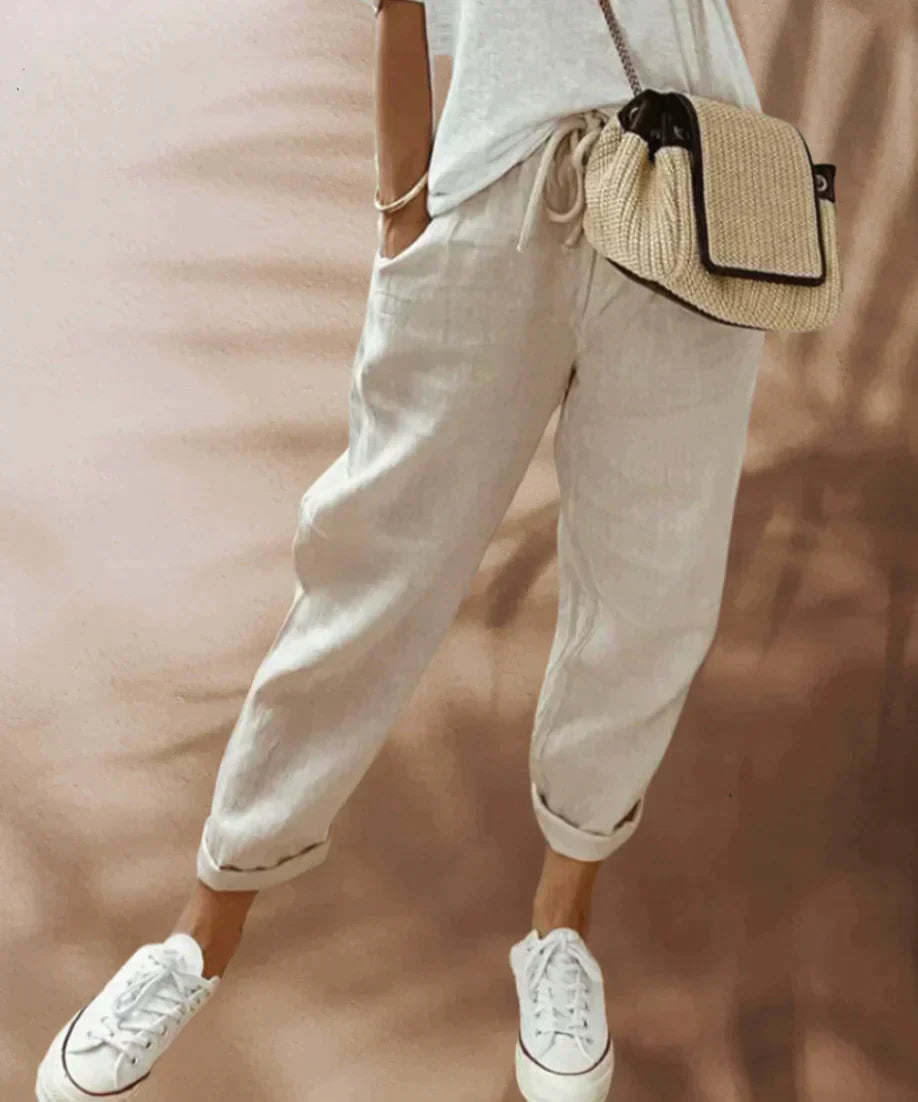 Lässige Hose für Frauen - elastischer Bund - Kordelzug - leichte Freizeitkleidung