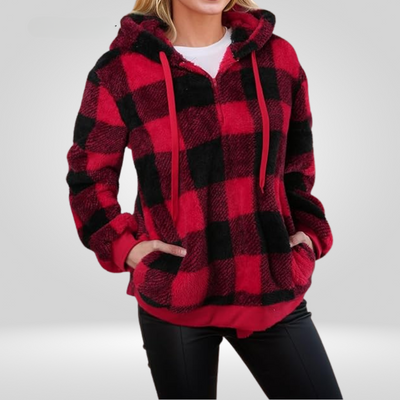 Petra | Stilvoller Damen-Hoodie mit halbem Reißverschluss und Karomuster