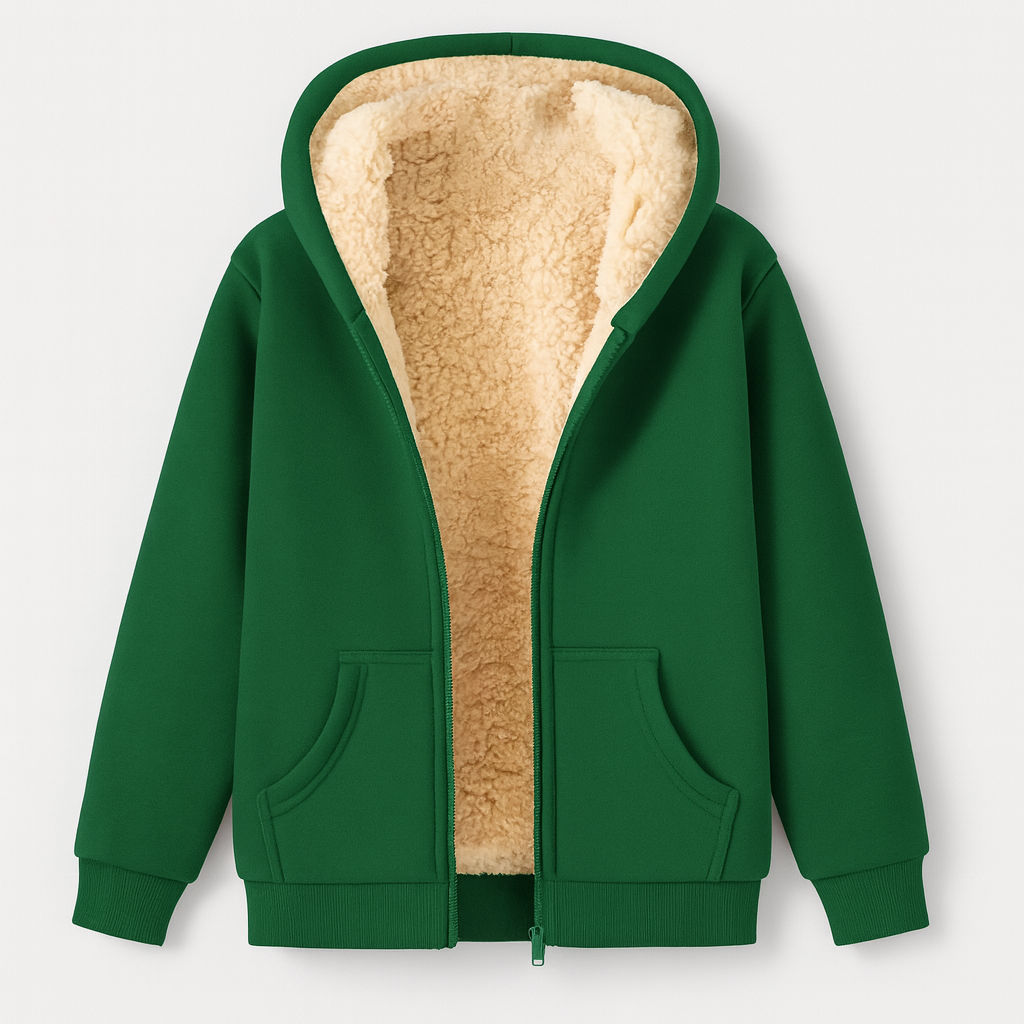 Green fleece hoodie for women