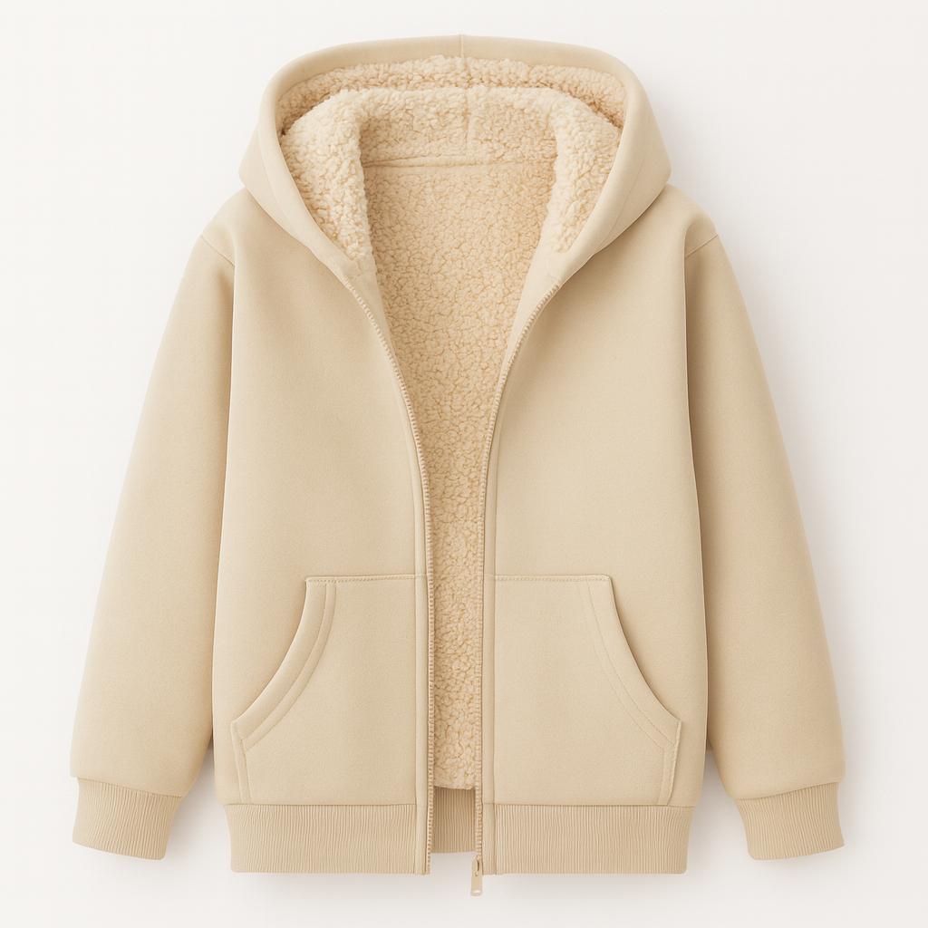 Beige fleece hoodie for women