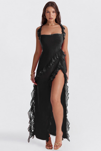Melantha Kleid für Frauen - Verstellbare Träger - Rüschendetail - Hoher Schlitz - Eleganter Schnitt