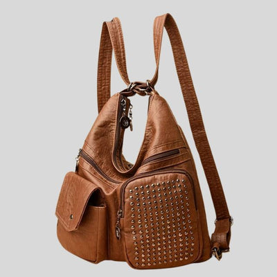 Vintpack - Nietenbesetzter Lederrucksack - Ideal für Schule und Reise - Reisedetail - Kompakt