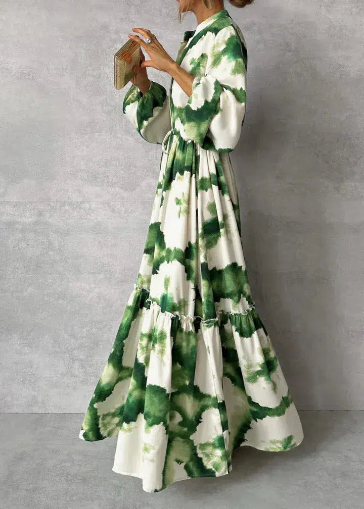 Elegantes langärmeliges Maxikleid mit V-Ausschnitt - fließend & schick