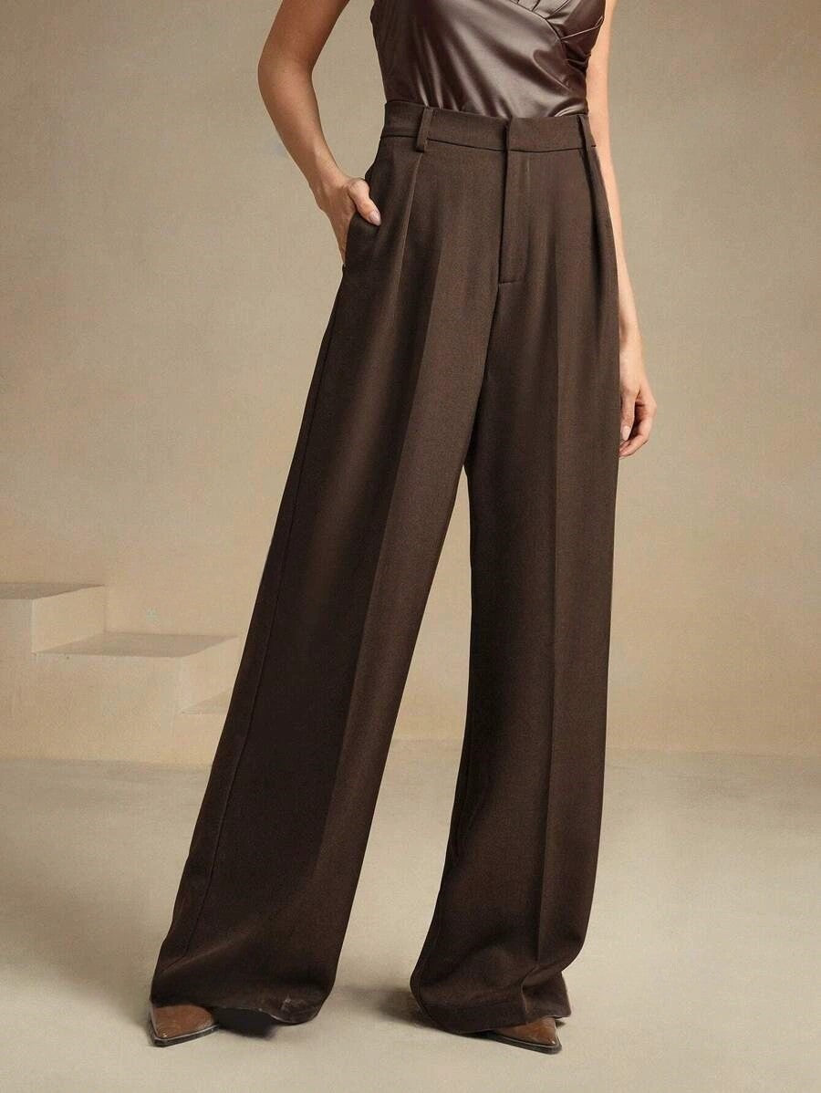 Weite Hose Damen hohe Taille mit Falten business casual Stil