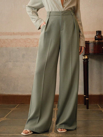 Weite Hose Damen hohe Taille mit Falten business casual Stil