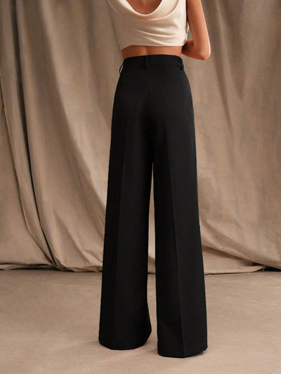 Weite Hose Damen hohe Taille mit Falten business casual Stil