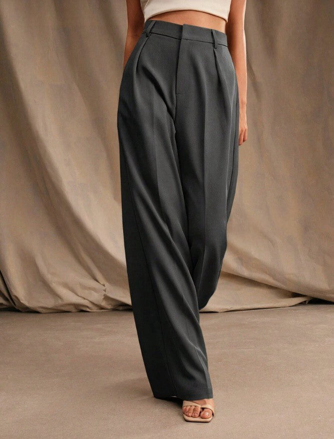 Weite Hose Damen hohe Taille mit Falten business casual Stil