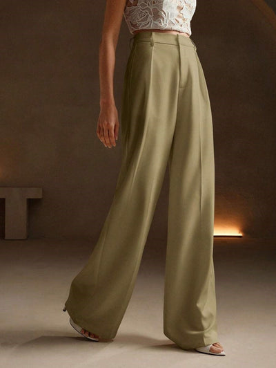 Weite Hose Damen hohe Taille mit Falten business casual Stil