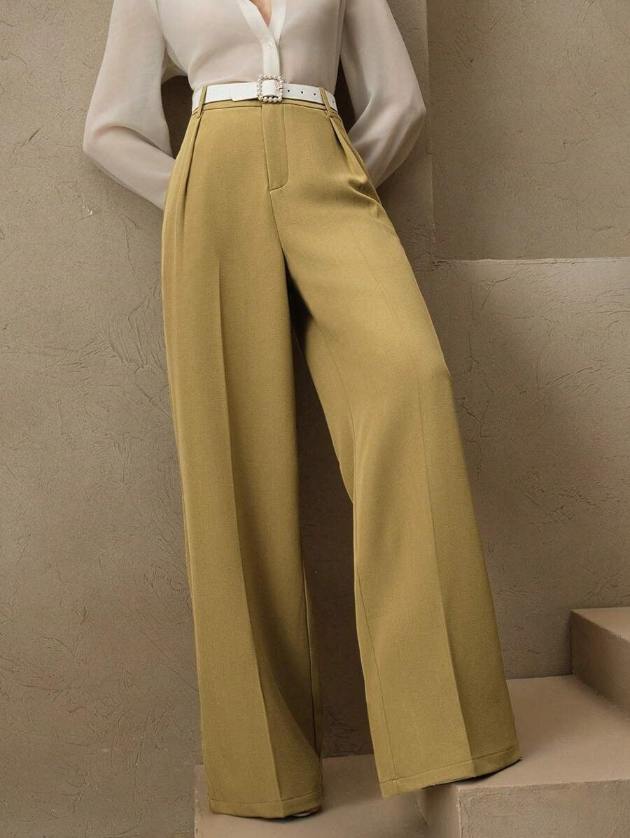 Weite Hose Damen hohe Taille mit Falten business casual Stil