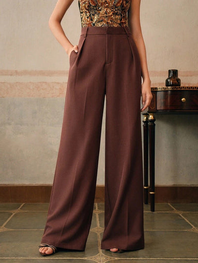Weite Hose Damen hohe Taille mit Falten business casual Stil