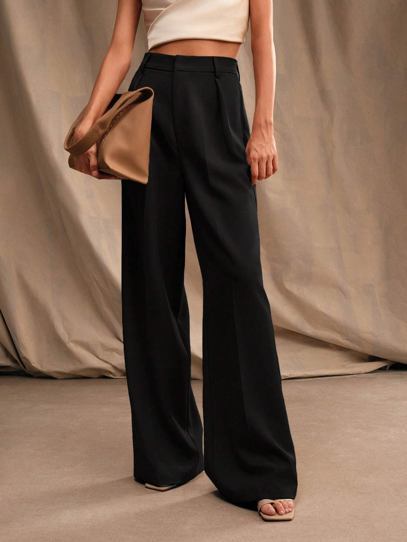 Weite Hose Damen hohe Taille mit Falten business casual Stil