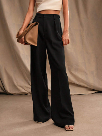 Weite Hose Damen hohe Taille mit Falten business casual Stil