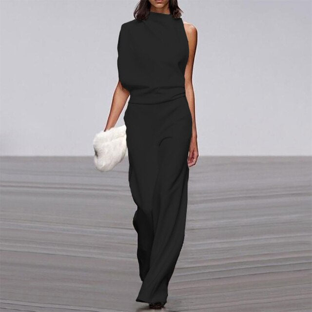 Damen Jumpsuit mit weitem Bein | Eine Schulter Elegant