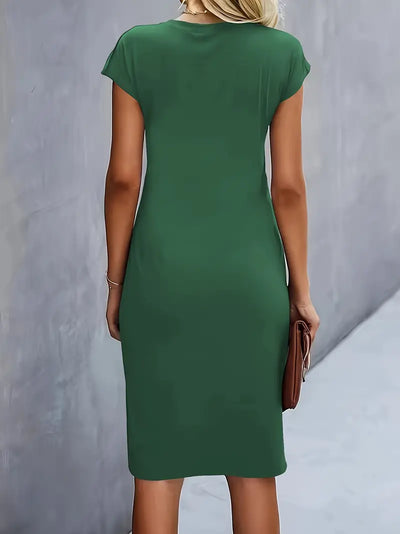 Elizabeth - Einfarbiges Kleid mit Rundhalsausschnitt
