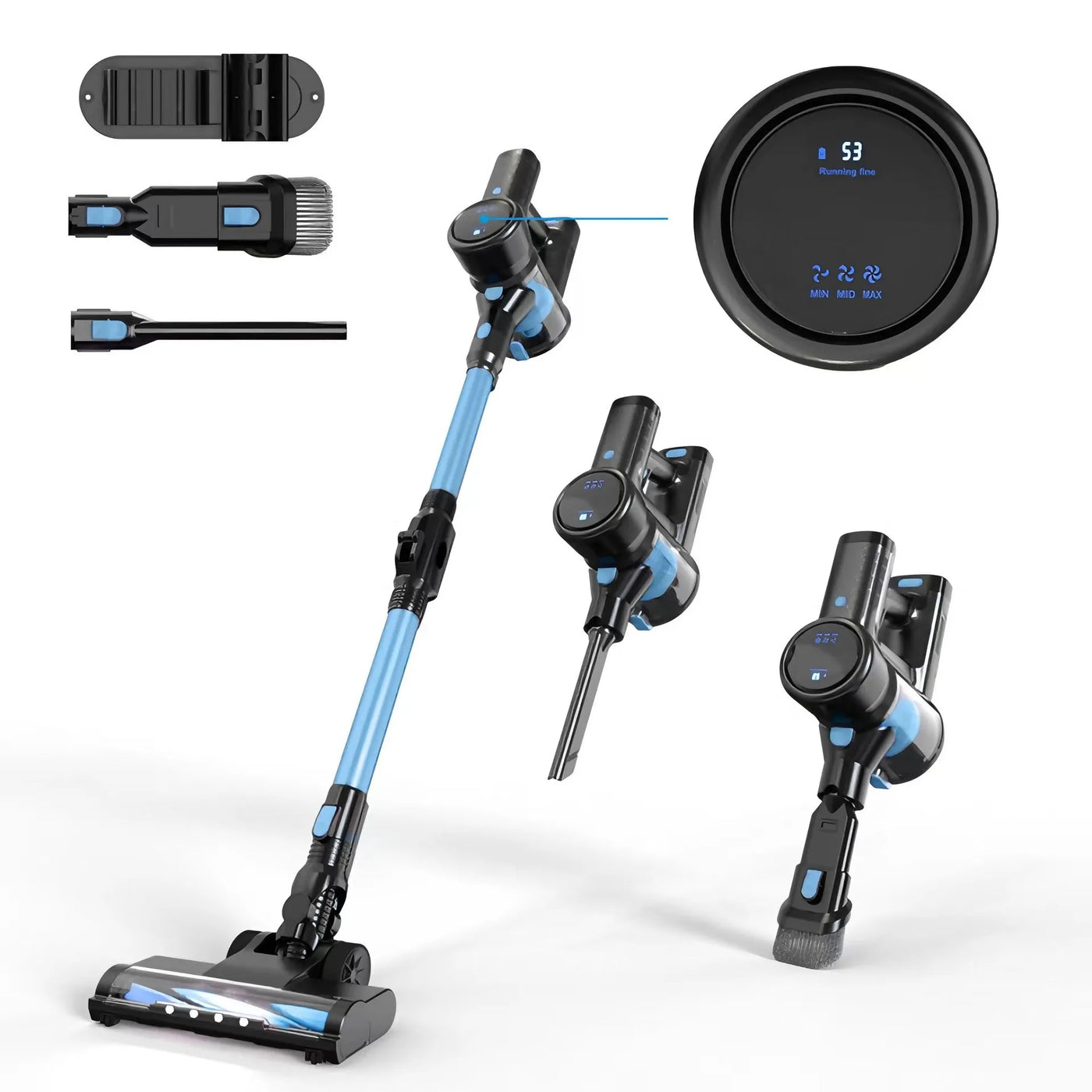 Sladdlös 6-i-1 stickdammsugare - med LED-borste, 2200 mAh batteri och tyst drift (65 dB)