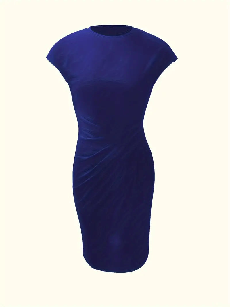 Elizabeth - Einfarbiges Kleid mit Rundhalsausschnitt