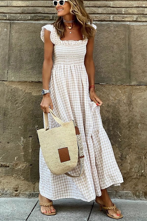 Rosie - elegantes, kariertes langes Kleid