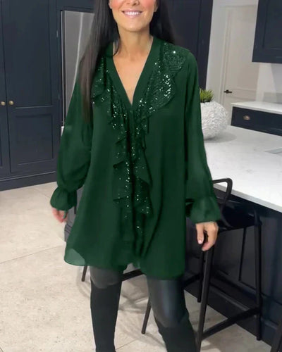 Elegante Rüschenbluse in Unifarbe