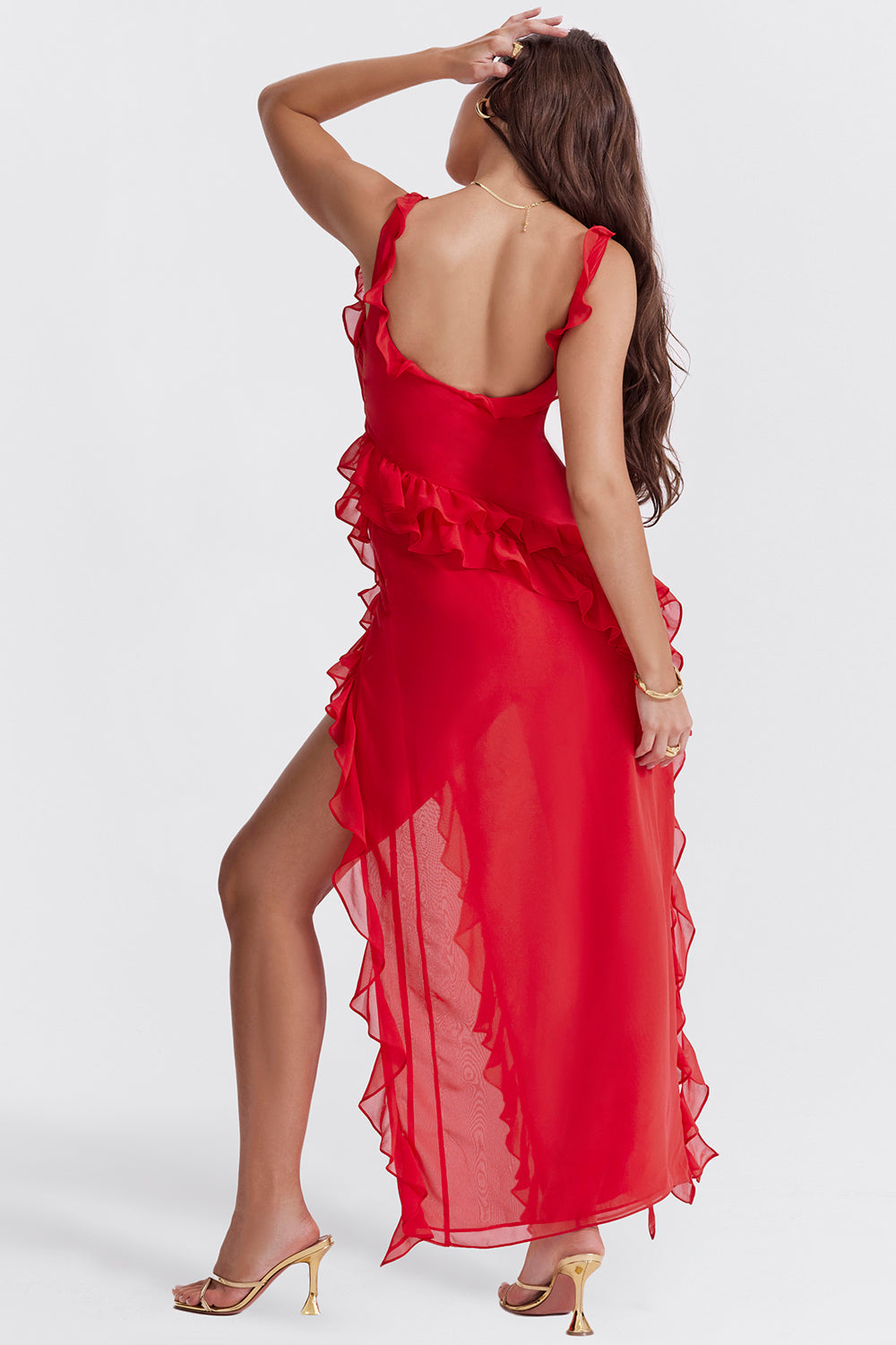 Melantha Kleid für Frauen - Verstellbare Träger - Rüschendetail - Hoher Schlitz - Eleganter Schnitt